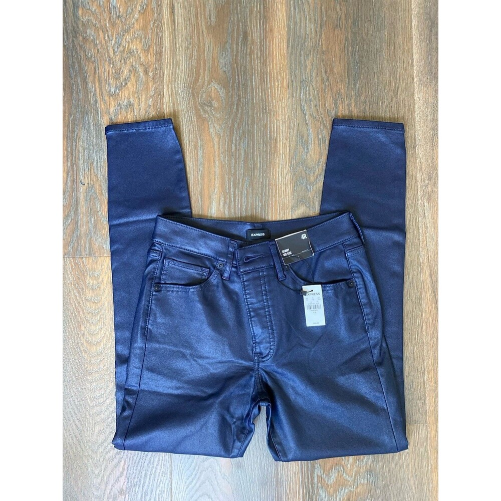 Express Mid Rise Vegan Faux Leather Skinny Jeans Pants Blue Size 4R